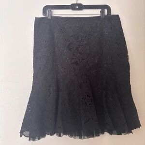 Elie Tahari 100% Silk Black Floral Lace A-Line Skirt